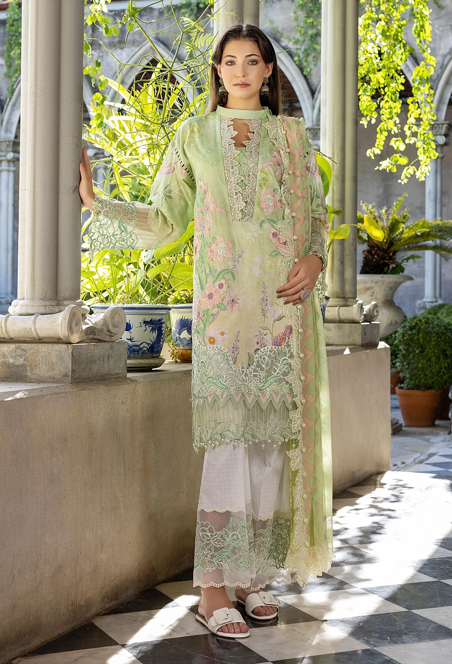 Adan's Libas Chantilly Lawn Collection 2022  – PISTACHIO CONTRAST