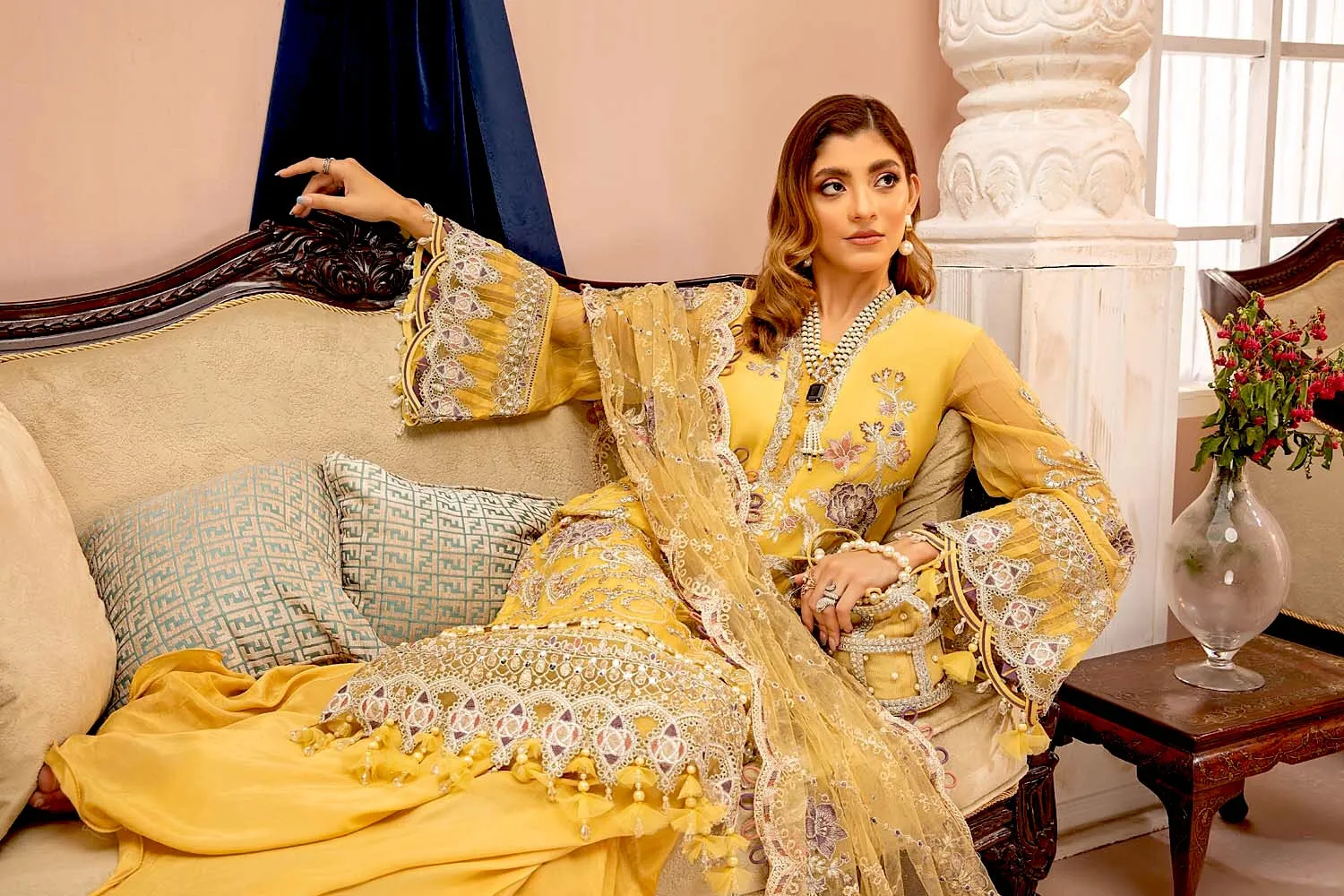 Adan's Libas Luxulia Embroidered Chiffon Collection – Sun Glow
