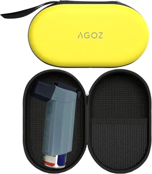 AGOZ Asthma Inhaler Case Zippered Holder Protective Medical Pouch Cover with Wrist Strap (Yellow)