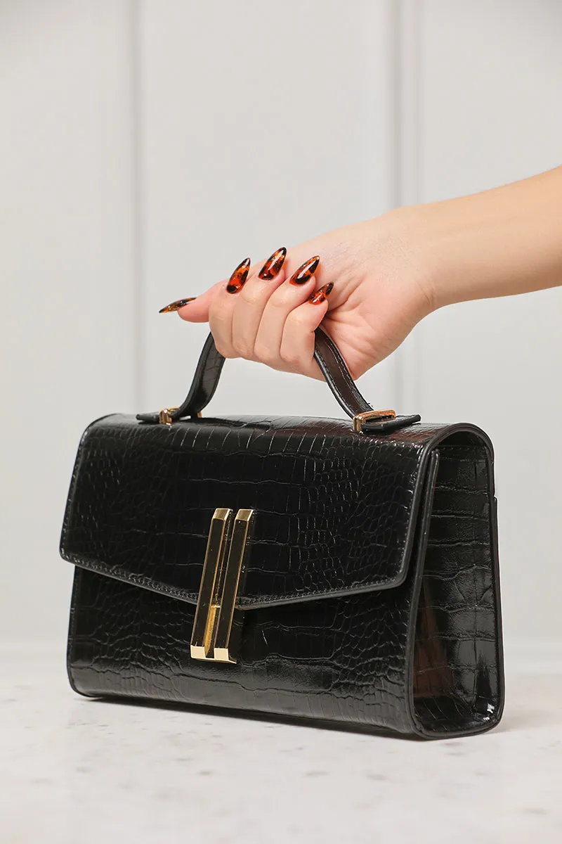 Alfie Structured Croc Bag (Black)
