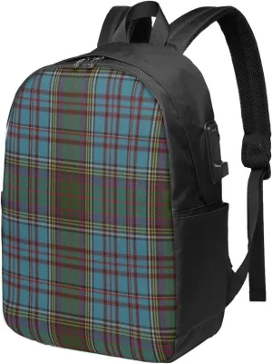 Anderson Clan Family Tartan Usb Travel Laptop Backpack  Durable Polyester Backbag With Charging Port & Headphone Jack