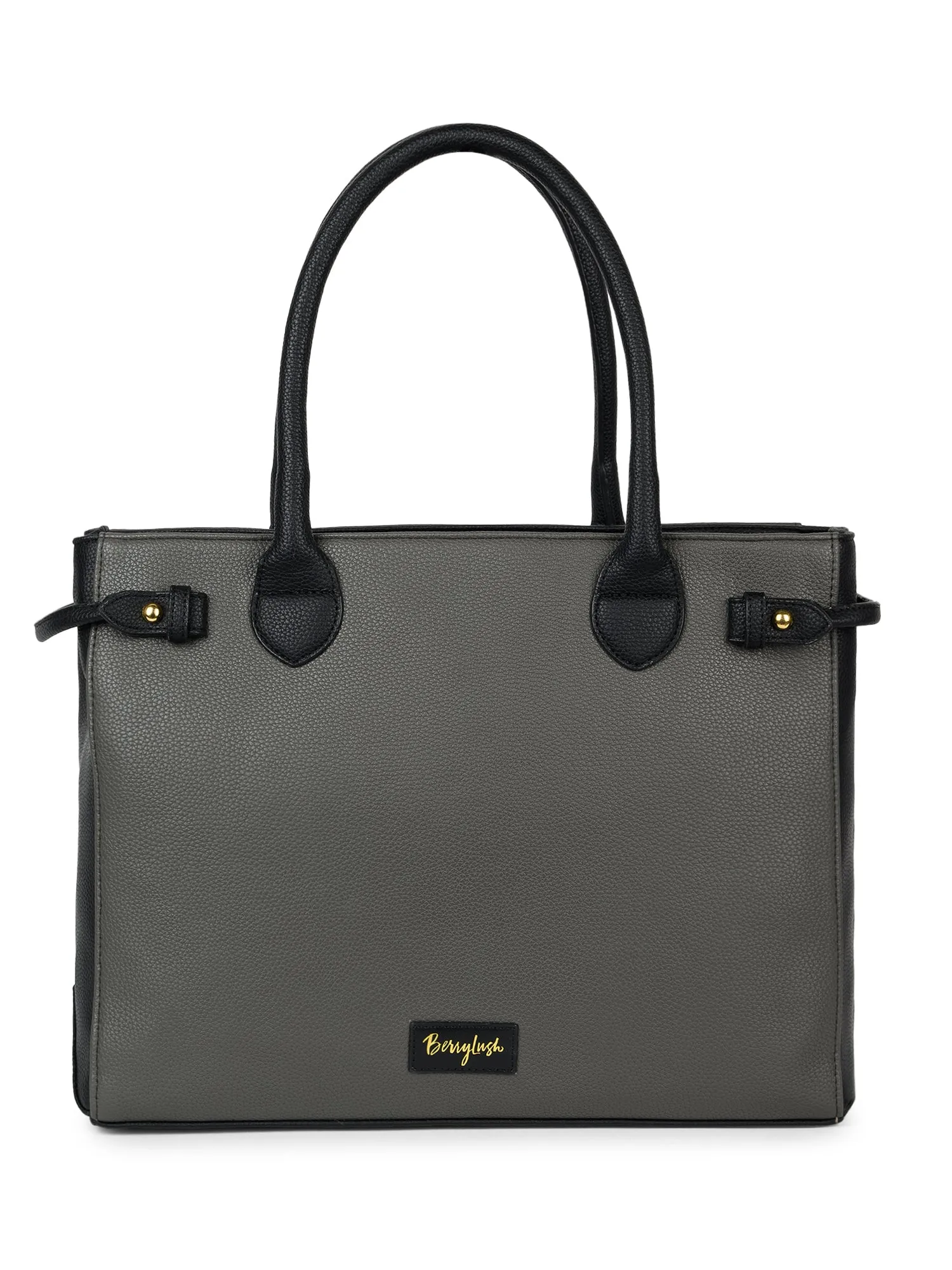 Berrylush Women Solid Grey Synthetic Leather Two-Handles Zipper-Up Embellished Shoulder Bag