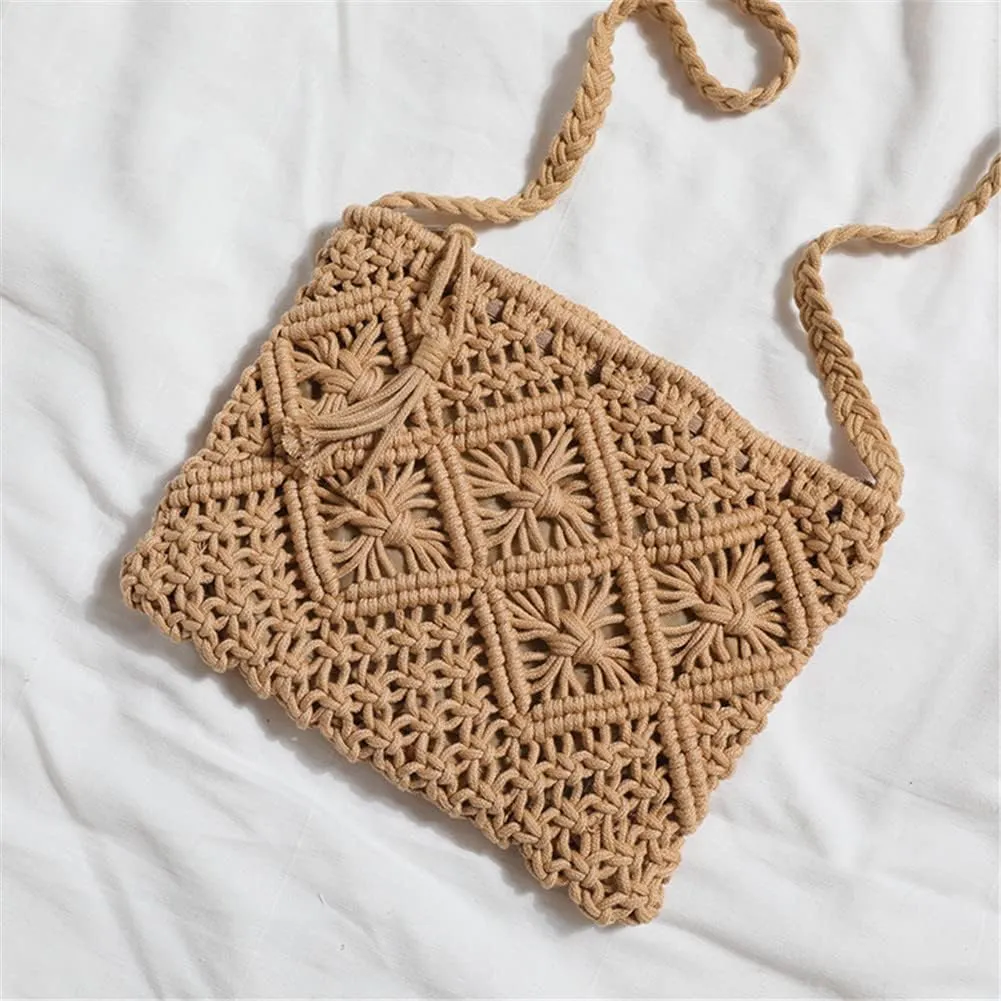 Boho Straw Shoulder Bag Handwoven Wicker Beach Purse for Women Crossbody Handbag