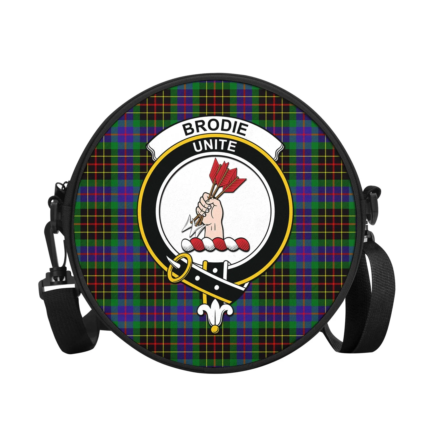 Brodie Hunting Modern Tartan Round Satchel Bags with Family Crest