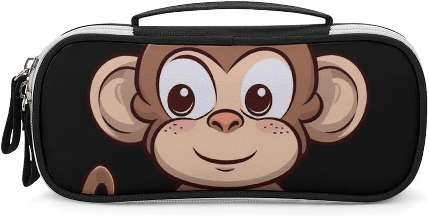 Cartoon Brown Monkey Leather Makeup Bag Portable Small Cosmetic Organizer Waterproof Toiletry Bags Brushes Pencils And Travel Make Up Accessories