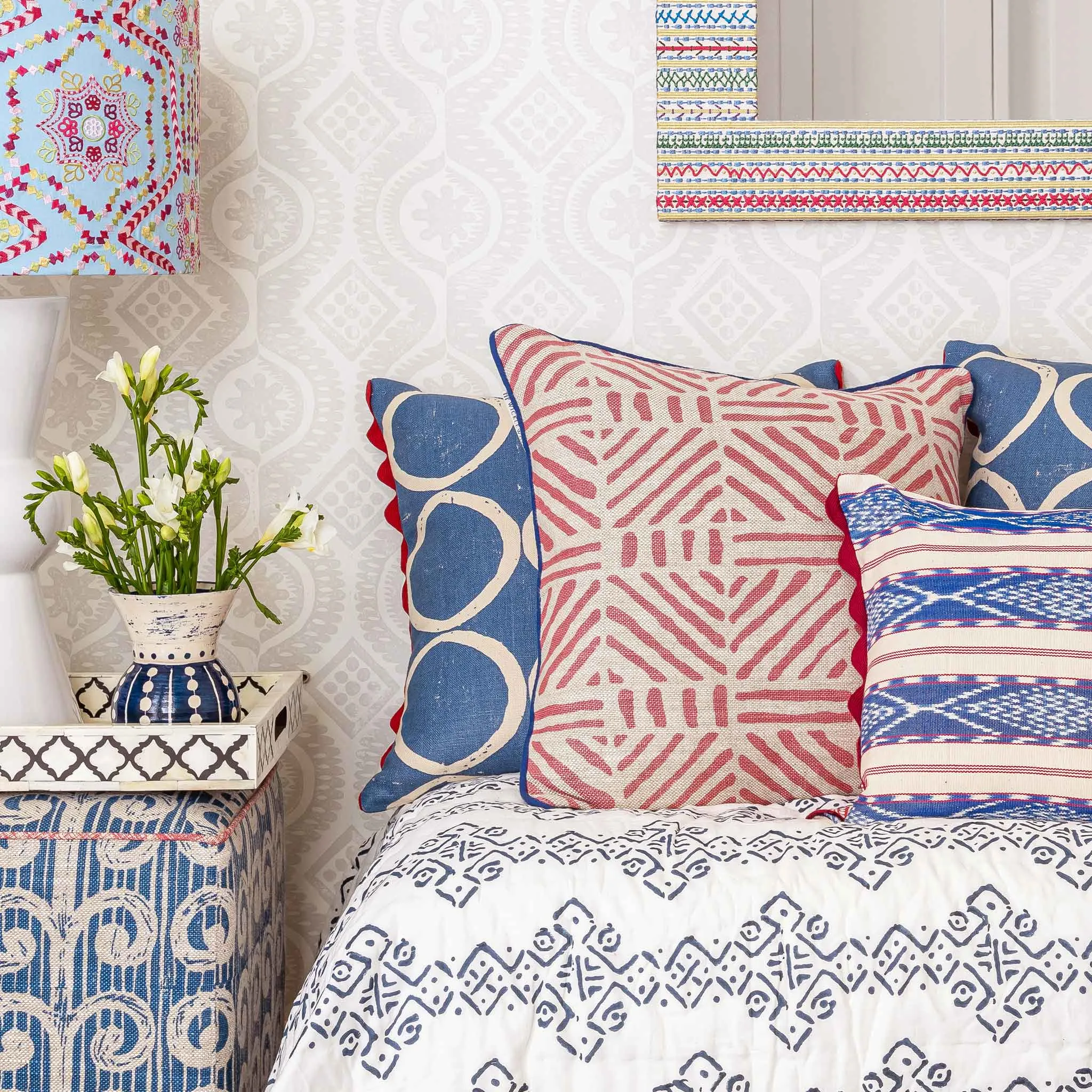 Circles Azure Square Cushion