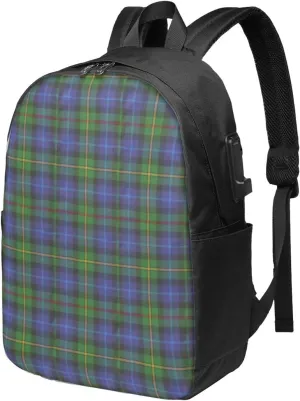 Clan Scottish Tartan Plaid Pattern Usb Travel Laptop Backpack  Durable Polyester Backbag With Charging Port & Headphone Jack