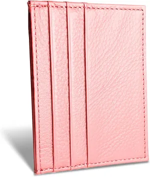 Credit Card Holder Wallet RFID Blocking Slim Credit Card Cases Holder Premium Leather Minimalist Front Pocket Small Wallet with 6 Card Slots and 1 Pockets for Men Women (Pink)