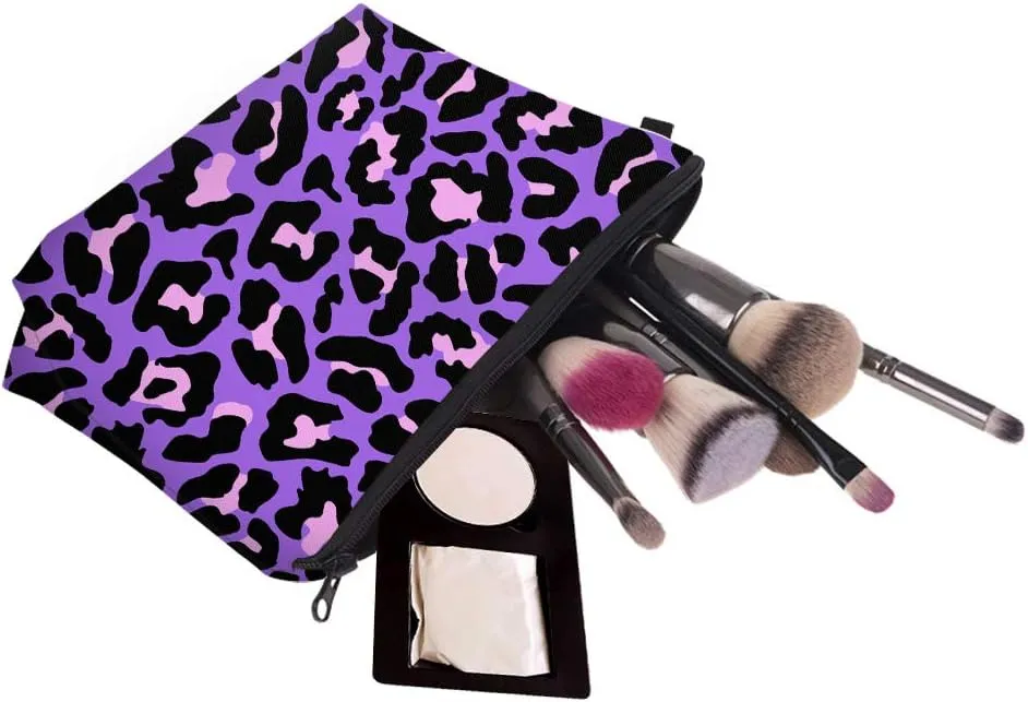 Cute Travel Makeup Bag Cosmetic Bag Small Pouch Gift for Women (Cheetah Print Purple)