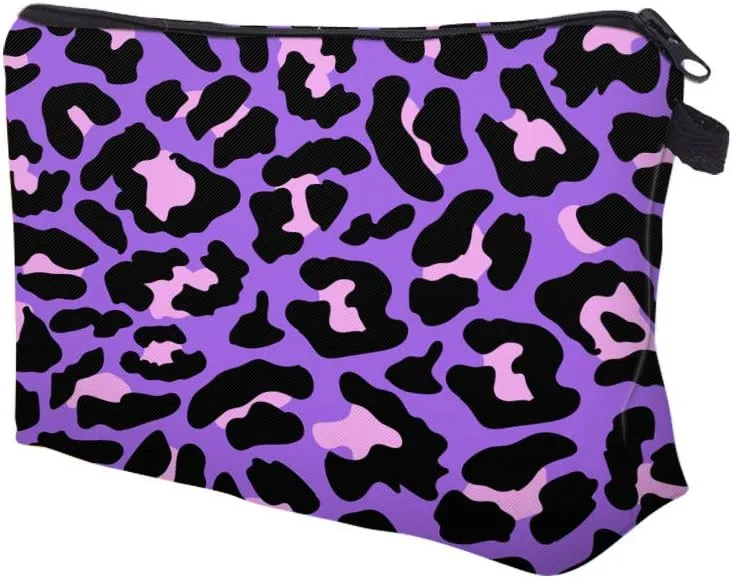 Cute Travel Makeup Bag Cosmetic Bag Small Pouch Gift for Women (Cheetah Print Purple)