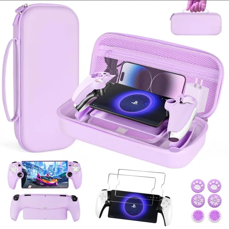 EIELST Accessories Bundle for Playstation Portal Remote Player - Cute PS5 Portal Accessories Kit with Carry Case, Protective Cover Case Set and 2 Pack Screen Protector for Ps Portal - Purple