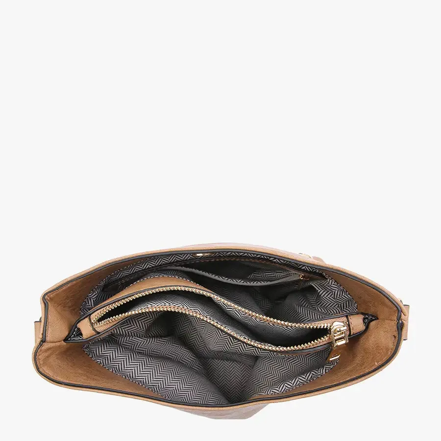 Emma 3 Compartment Crossbody w/ Snap Closure-Saddle Brown