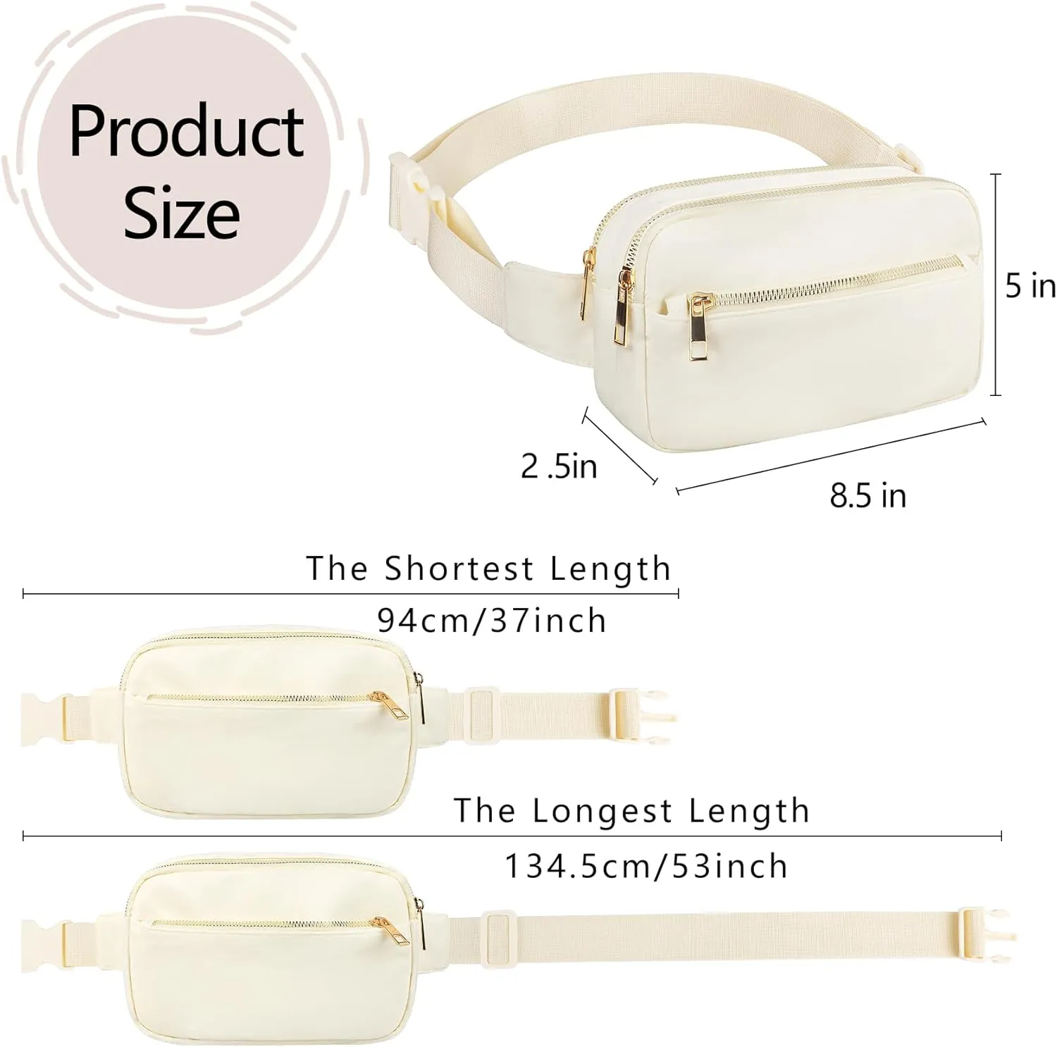 Fashion Fanny Bag-Waist Pack With Adjustable Belt Bag-Unisex Crossbody Pack For Travel Running Hiking-Beige