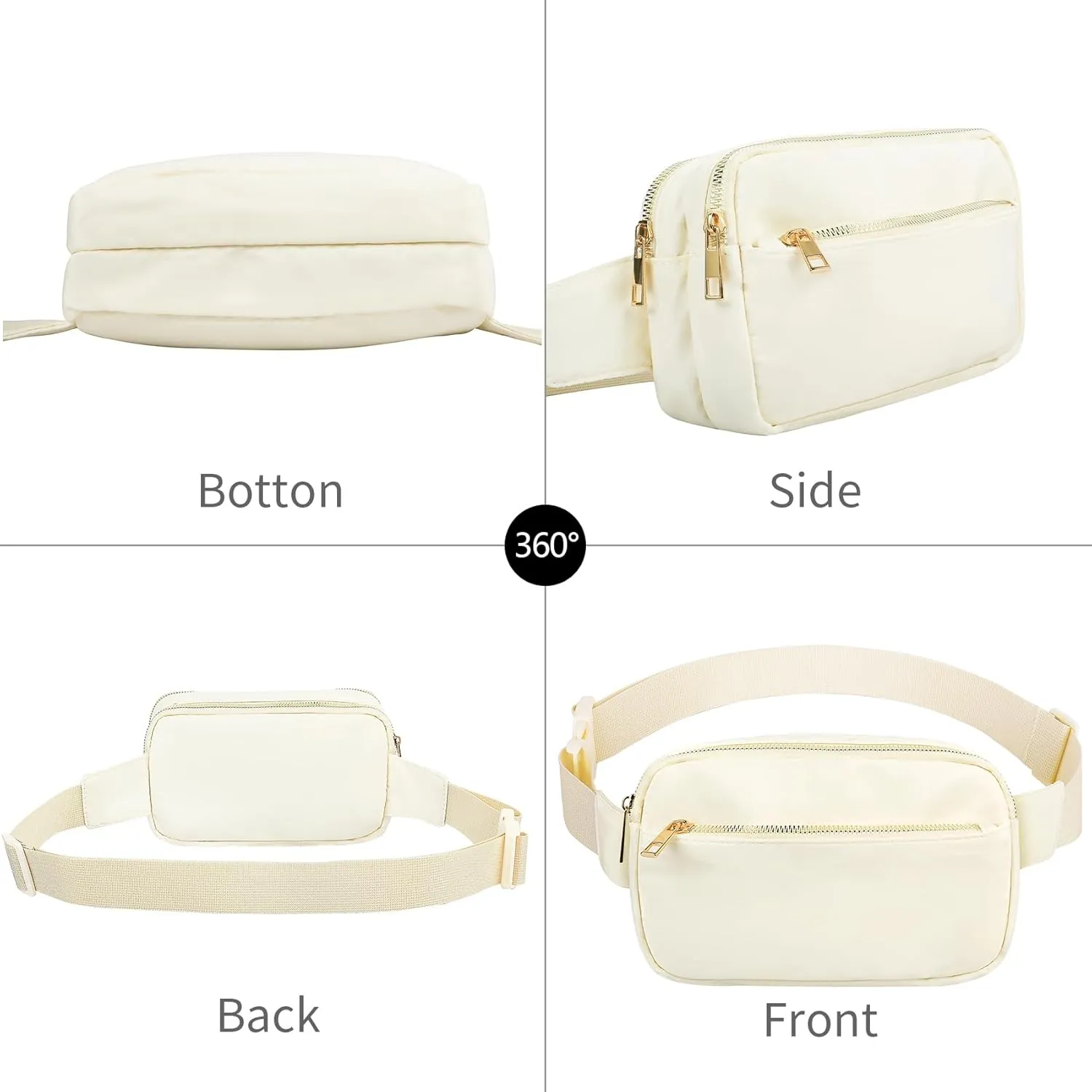 Fashion Fanny Bag-Waist Pack With Adjustable Belt Bag-Unisex Crossbody Pack For Travel Running Hiking-Beige