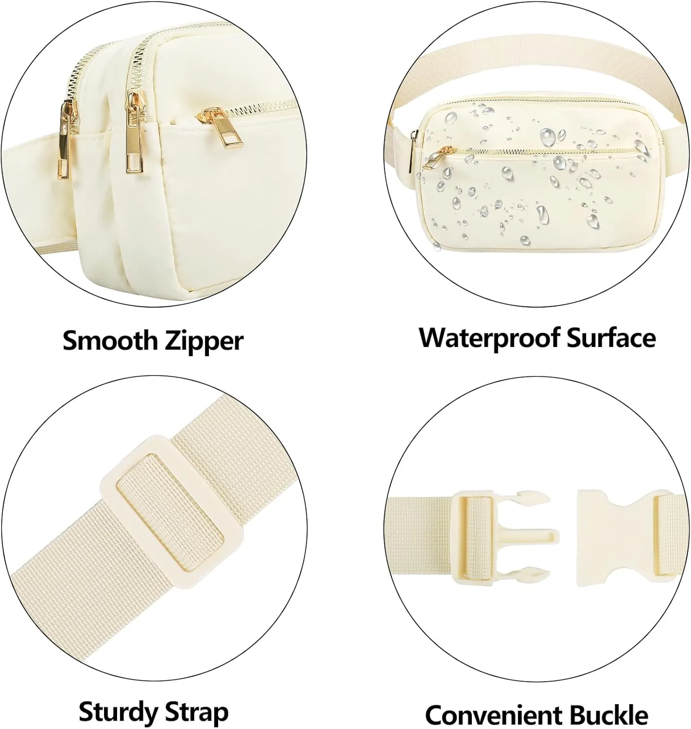 Fashion Fanny Bag-Waist Pack With Adjustable Belt Bag-Unisex Crossbody Pack For Travel Running Hiking-Beige
