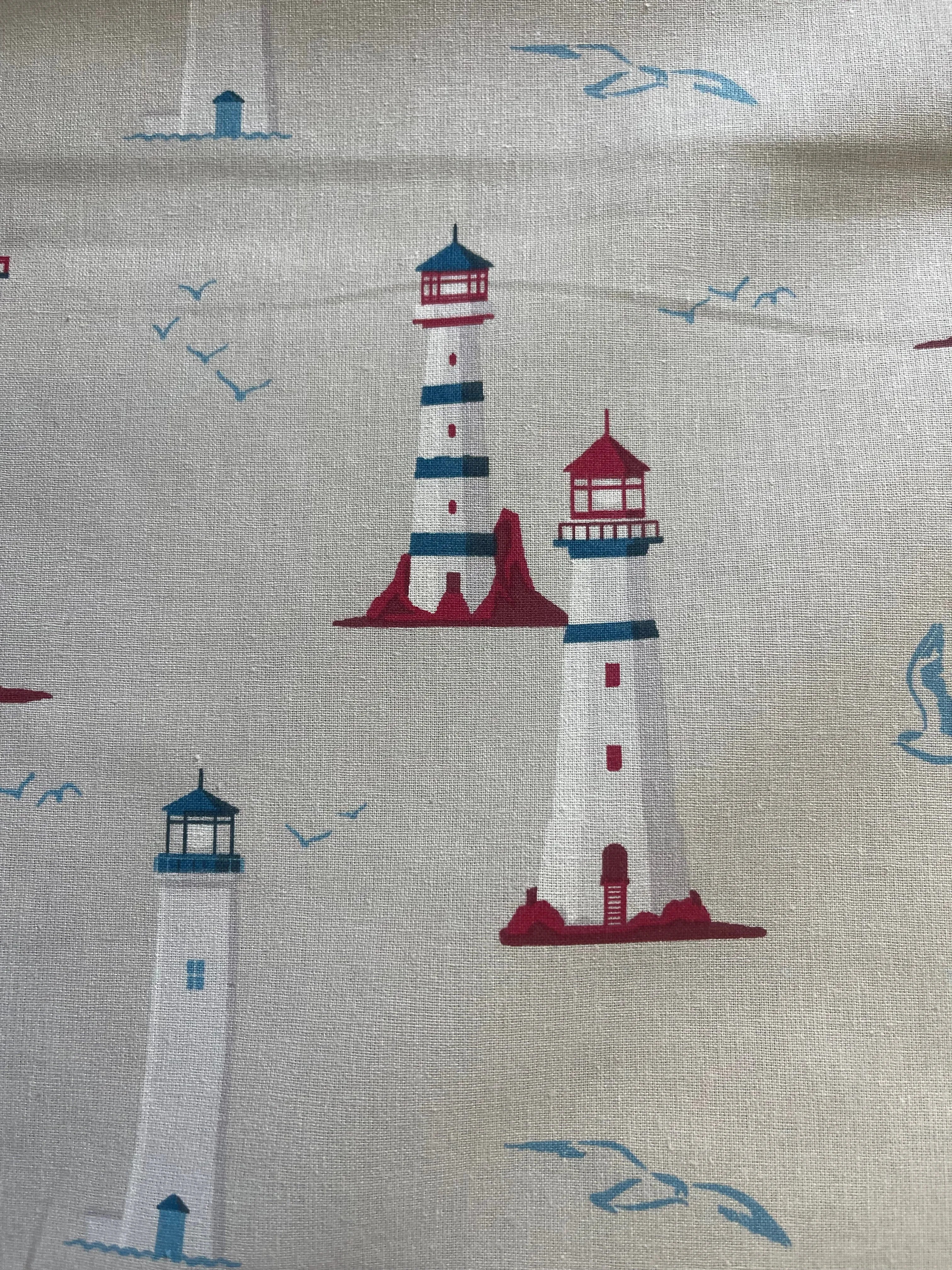 Finistiere - lighthouse - Light Furnishing Cotton Fabric - Bright Patterned  Fabric for Lampshades, Cushions, Bags and Curtains
