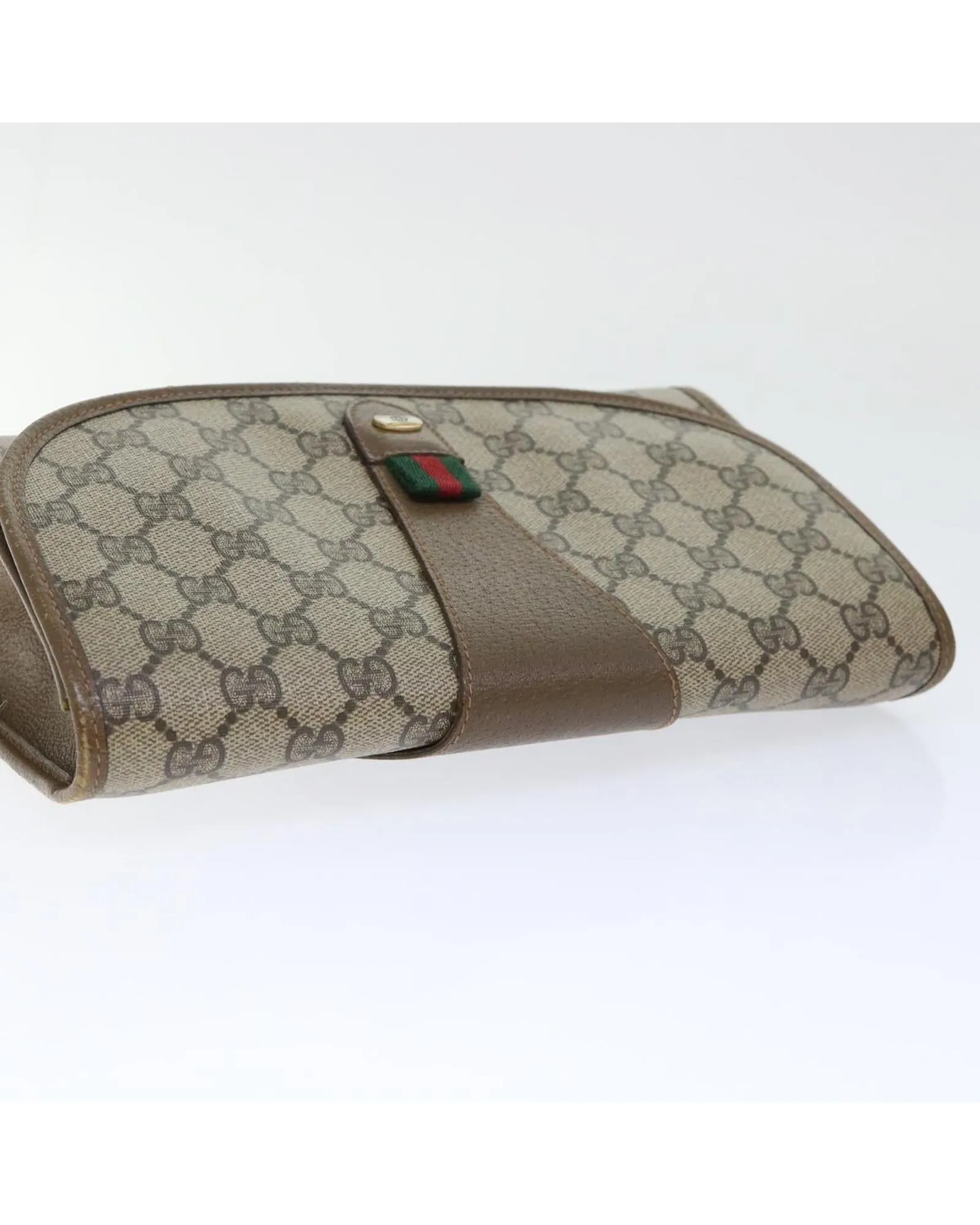 GG Canvas Web Sherry Line Clutch Bag in Beige and Red