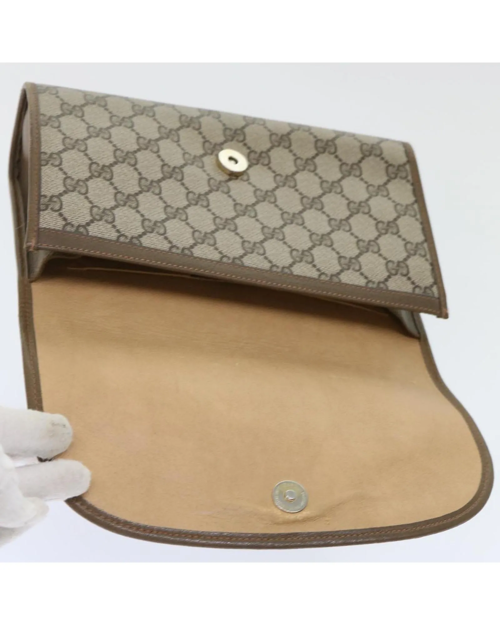 GG Canvas Web Sherry Line Clutch Bag in Beige and Red