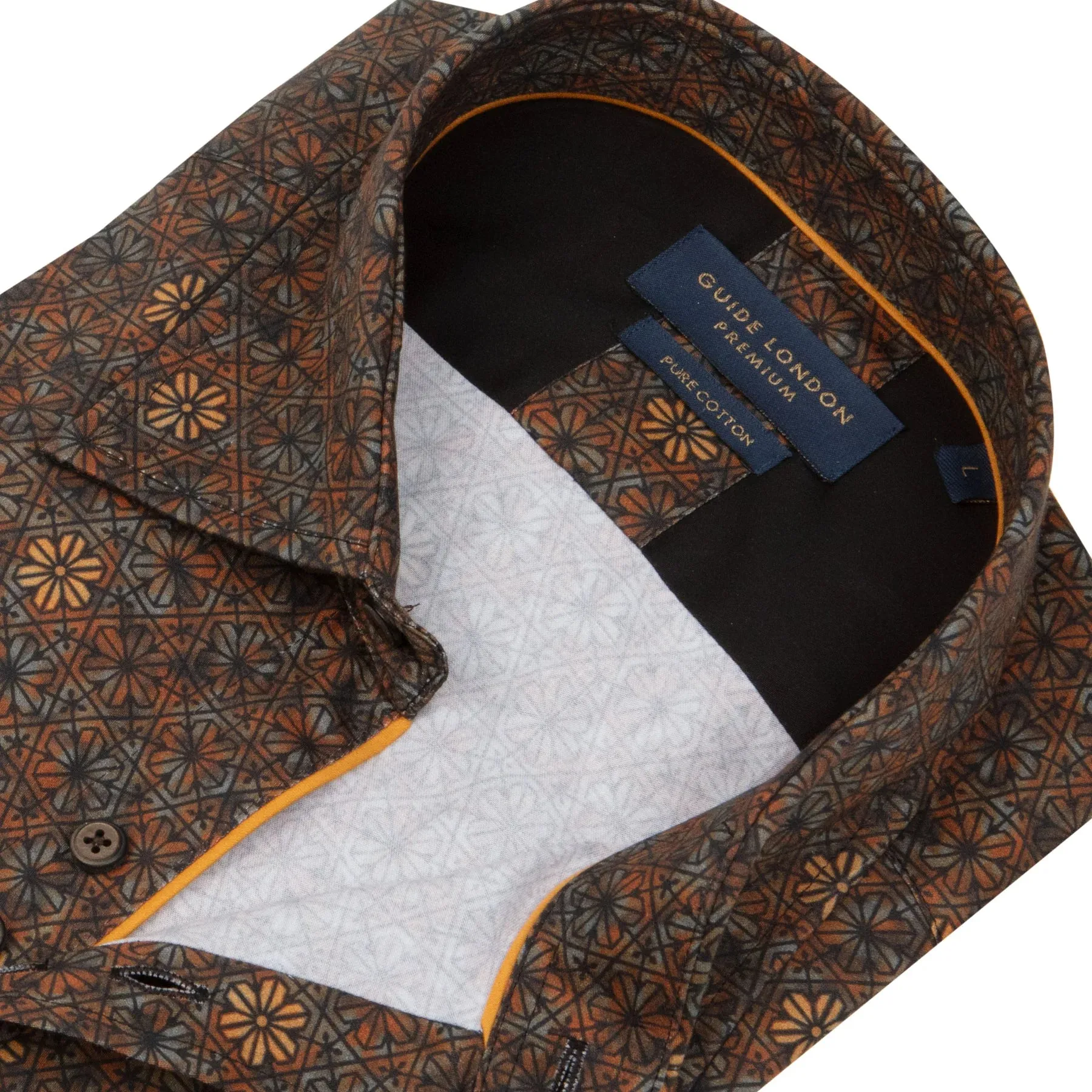 Guide London LS76713 Tan Floral Print Cotton Long Sleeve Shirt