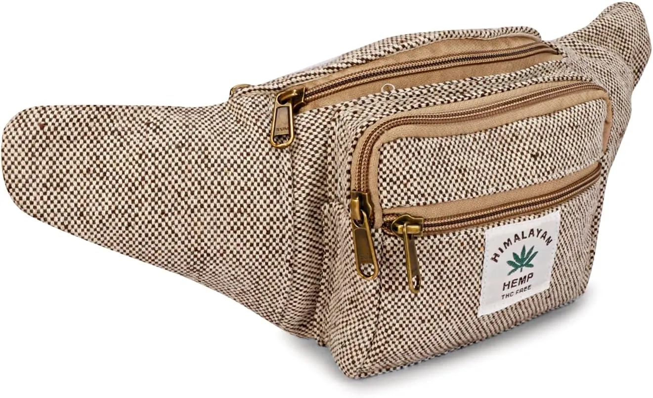 Hemp Fanny Pack For Men & Women,Adjustable Waist and Multiple Pockets,Waist Bag & for all purpose (Brown)