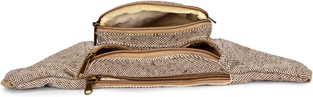 Hemp Fanny Pack For Men & Women,Adjustable Waist and Multiple Pockets,Waist Bag & for all purpose (Brown)