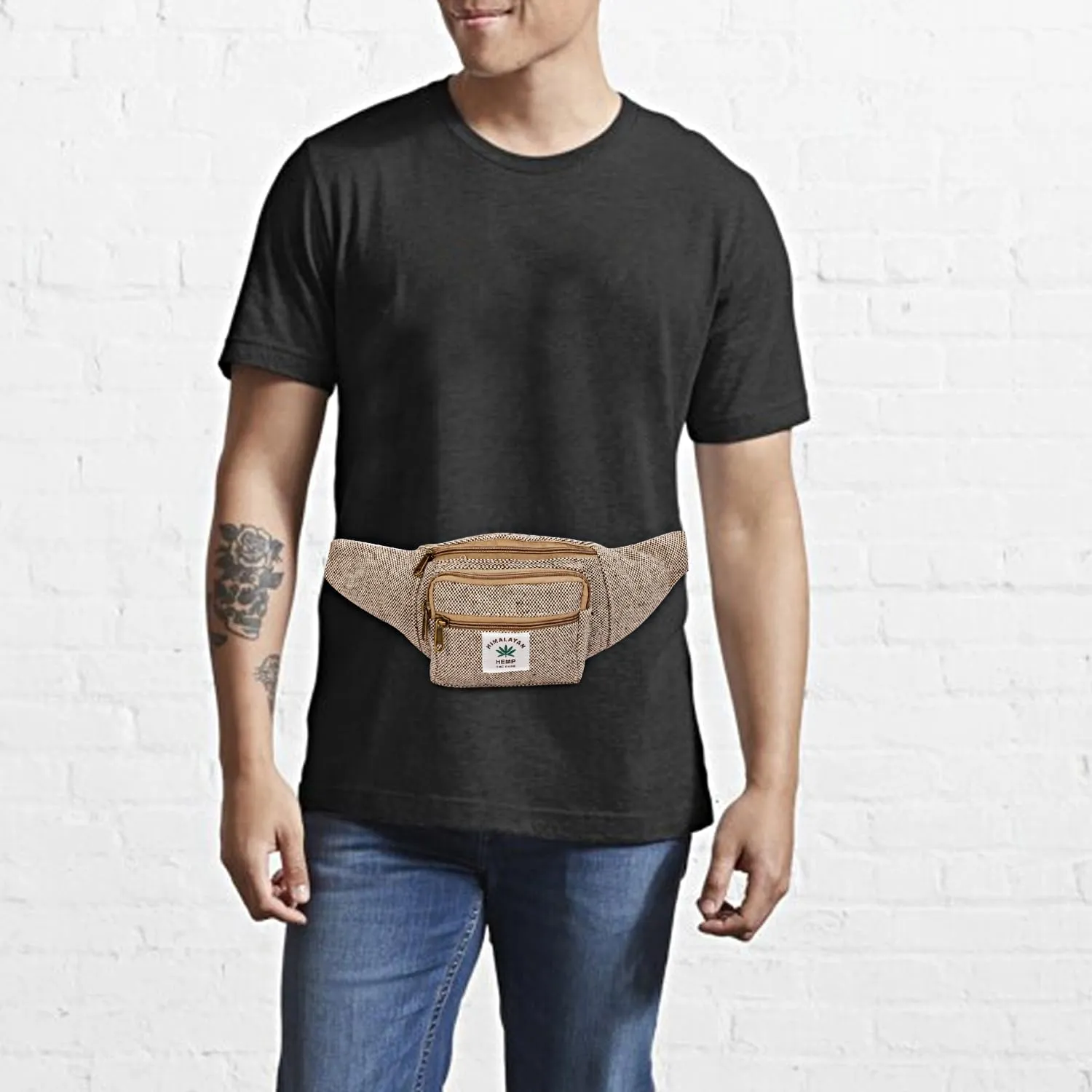 Hemp Fanny Pack For Men & Women,Adjustable Waist and Multiple Pockets,Waist Bag & for all purpose (Brown)