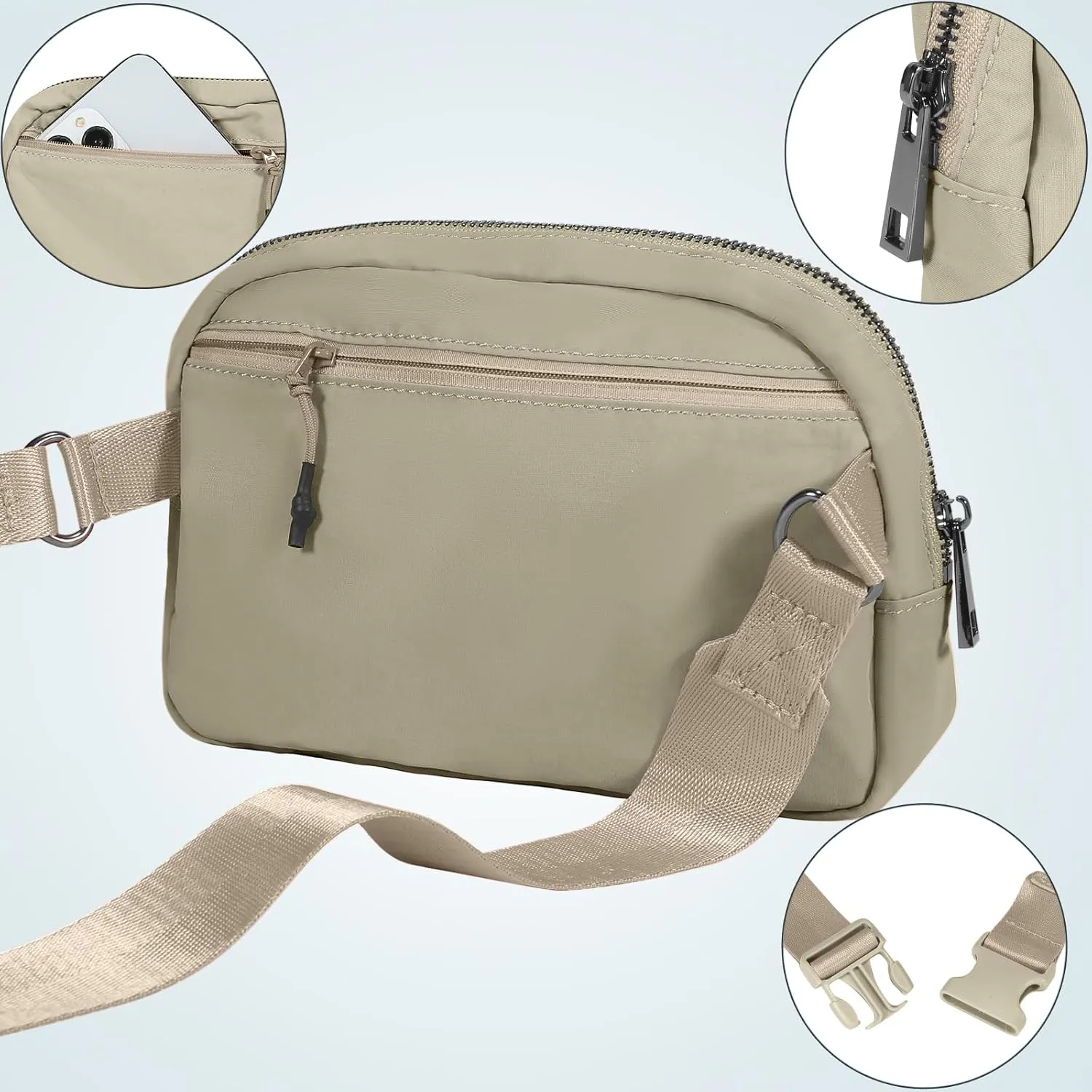 INTINI Everywhere Belt Bag  Large, Crossbody Fanny Pack Women 56 Inch Plus Size Waist Cross Body Fashion Khaki