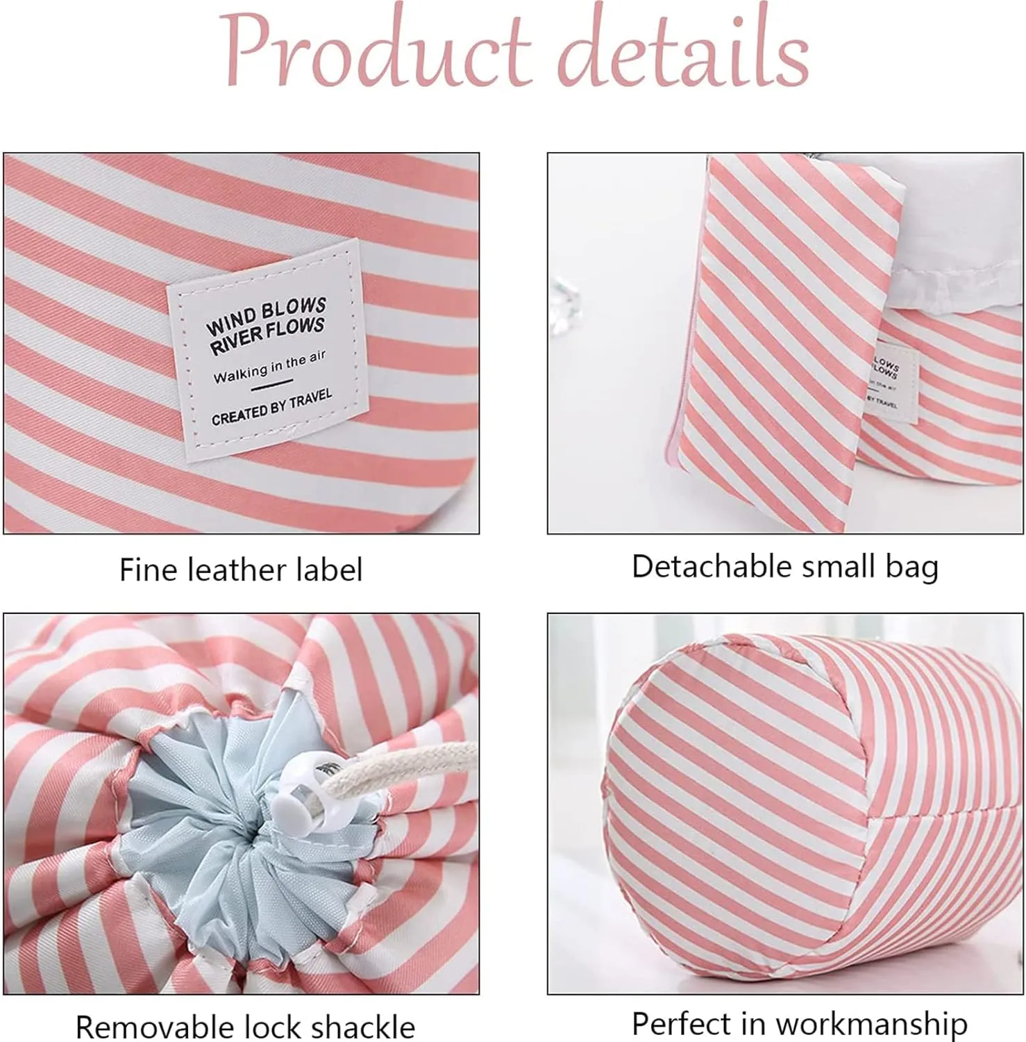 INVODA Cosmetic Bag Travel Toiletry Bag for Women Drawstring Makeup Organizer Portable Multifunctional Waterproof Make Up Barrel Bag
