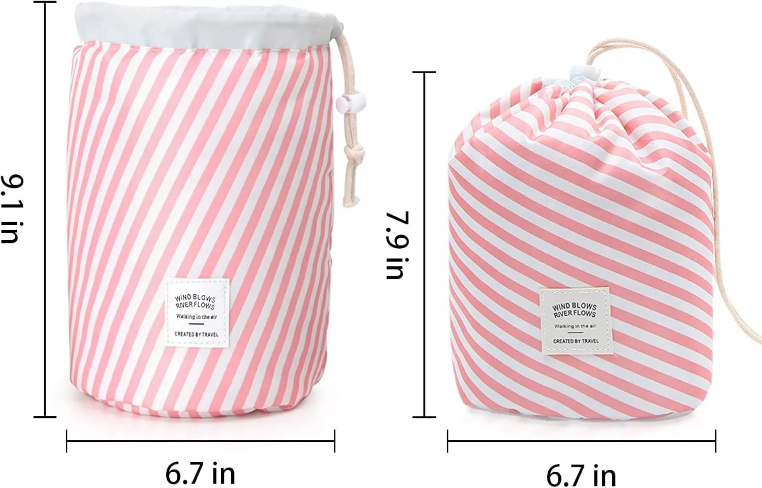 INVODA Cosmetic Bag Travel Toiletry Bag for Women Drawstring Makeup Organizer Portable Multifunctional Waterproof Make Up Barrel Bag