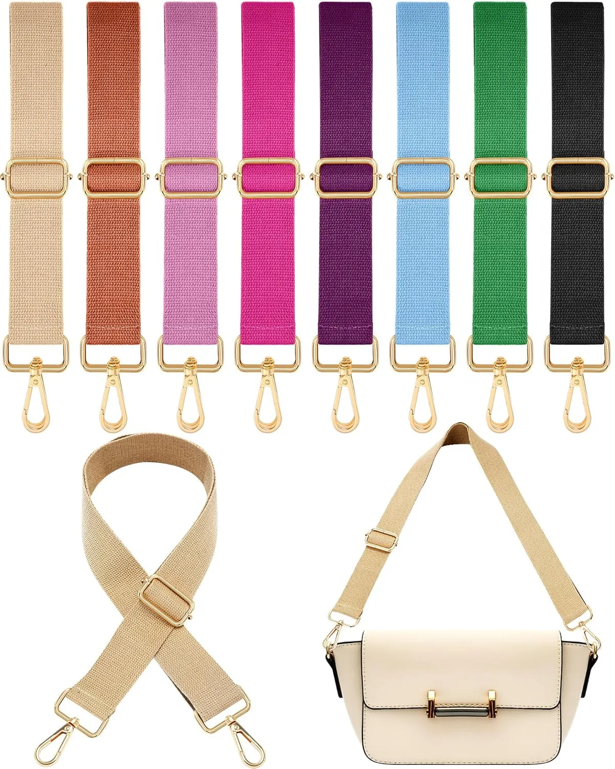 Kajaia 8 Packs Wide Purse Strap Replacement Shoulder Crossbody Straps Adjustable Canvas Bag Handbag for Women