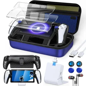 KOVA 13 in 1 Accessories Set for Playstation Portal Remote Player, Carrying Case for PS Portal ,TPU Shell Cover Skin with Kickstand,Portable Charging Dock,2 HD Screen Protector,4 Thumb Grip,Earbud Headphones for PS5 Portal Bundle (Blue)