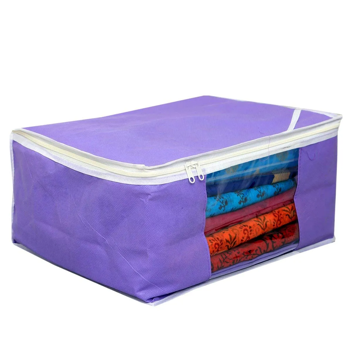 Kuber Industries Non Woven 2 Pieces Saree Cover/Cloth Wardrobe Organizer and 2 Pieces Blouse Cover Combo Set (Purple)