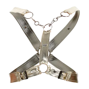 Male Basics Dngeon Leather Cross Chain Harness Golden Mirror One Size