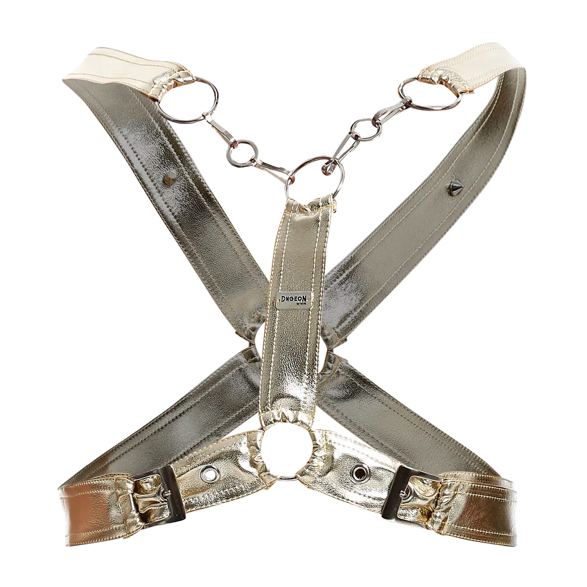 Male Basics Dngeon Leather Cross Chain Harness Golden Mirror One Size