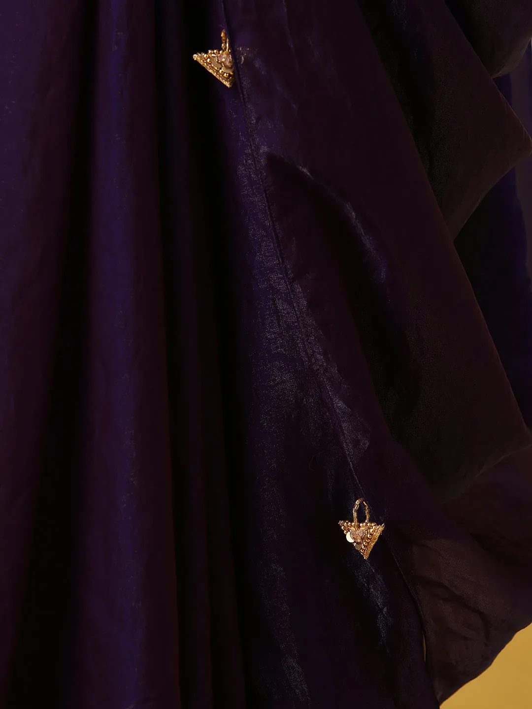 Metallic Purple Satin Saree with Self Blouse Fabric
