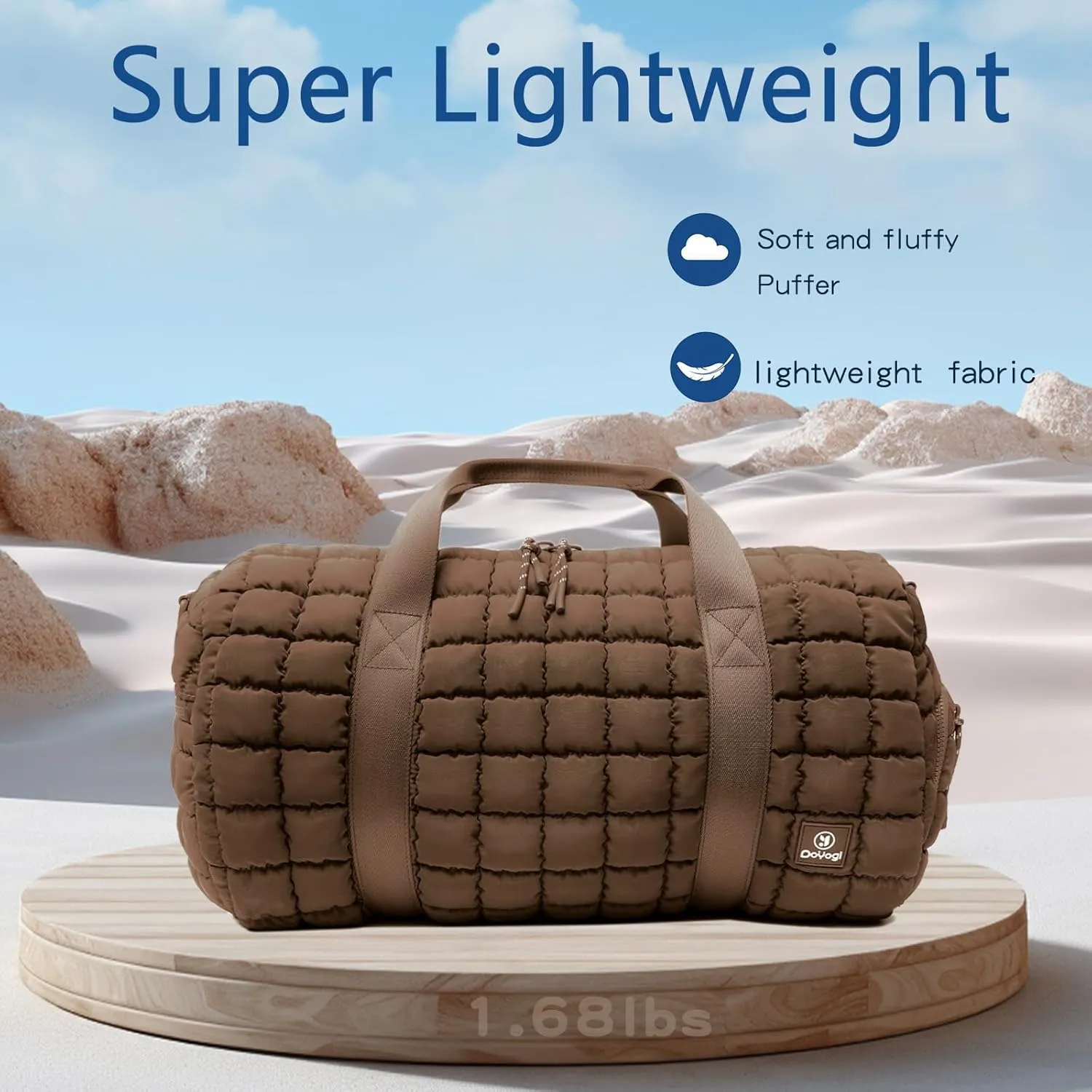 Quilted Gym Bag for Women,Duffle Bag for Travel with Wet Pocket,Carry on Weekender Bags for Women,Travel Bag with Shoe Compartment(Brown)