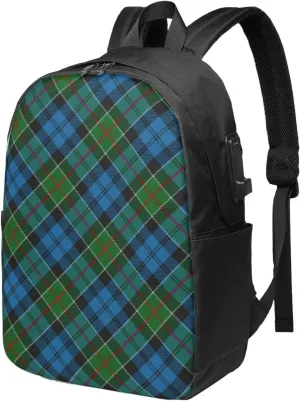 Scots Style Clan Colquhoun Tartan Plaid Usb Travel Laptop Backpack  Durable Polyester Backbag With Charging Port & Headphone Jack