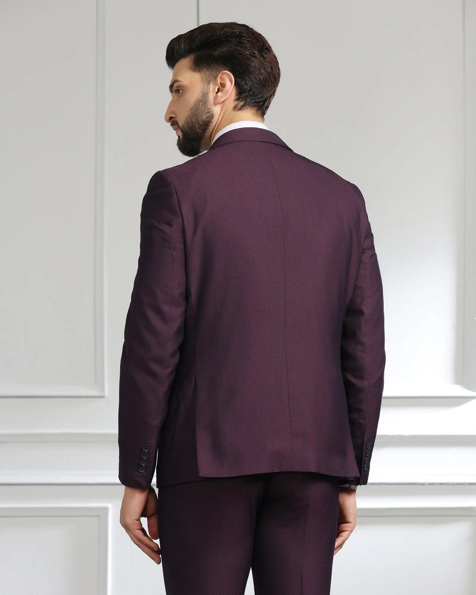 Three Piece Purple Textured Formal Suit - Monto